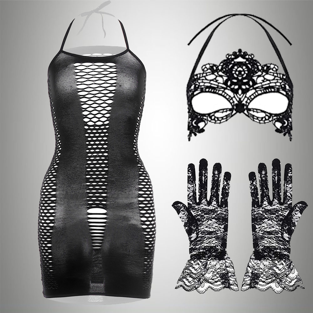Bodystocking Fishnet - 3 в 1 комплект экзотическое платье