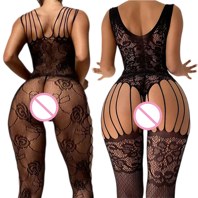 Bodystocking Fishnet - Черные мягкие эластичные чулки без вырезов,