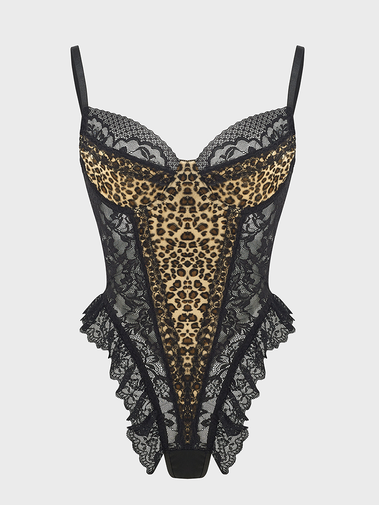 Shapewear Bodysuit Firm - Сексуальные кружевные боди с леопардовым узором,