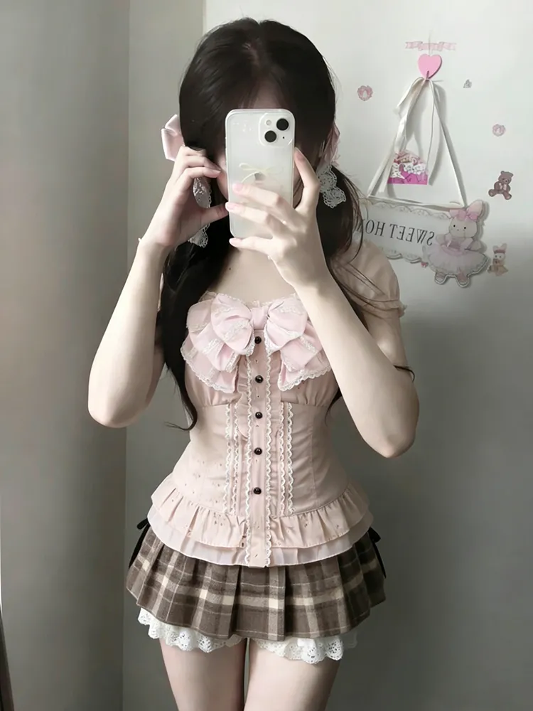 Cami Top Lace - Японский милый комплект из трех предметов: