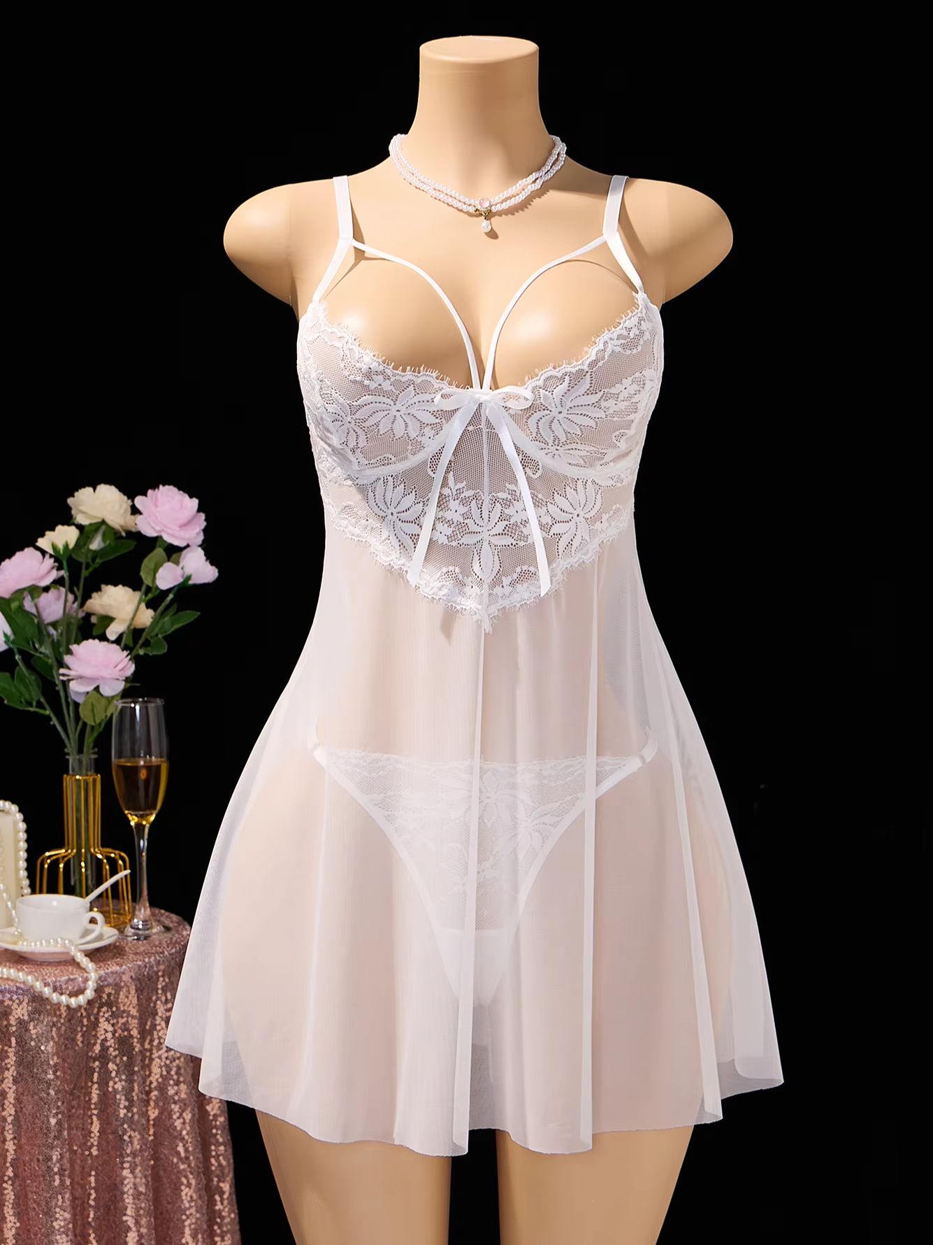 Женское белое кружевное белье- – обзор и цена Babydoll Chemise Night